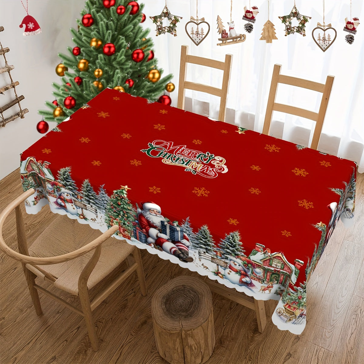 4 Sizes Available, Christmas and New Year Tablecloths, Santa Claus, snowman, and Christmas tree patterned Tablecloth, Christmas party tablecloth, Circular and rectangular tablecloths, Kitchen Accessories, Christmas Gift.