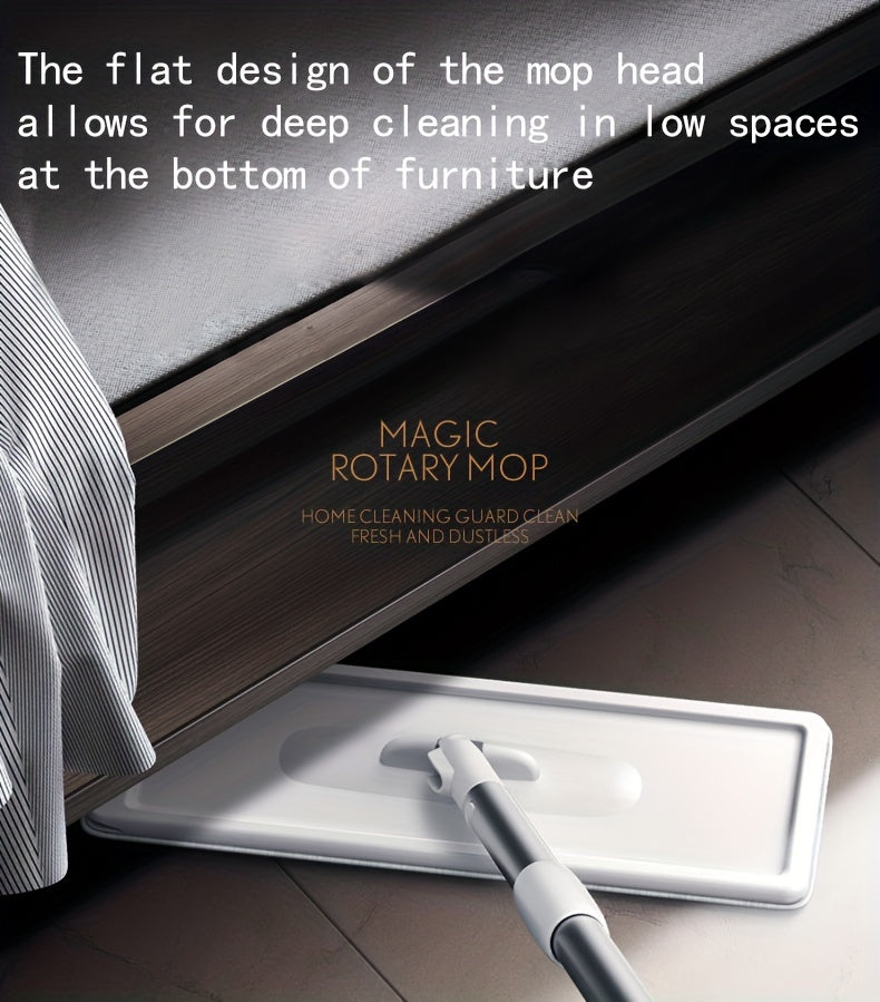 Wet and Dry Mop Set, Flat Mop with Built-in Scraper and Bucket, Suitable for Kitchen, Bathroom, Bedroom, and Living Room Floors, Plastic and Stainless Steel Handle, Rotating Washable Mop System, Cleaning Tool - Cozy Home