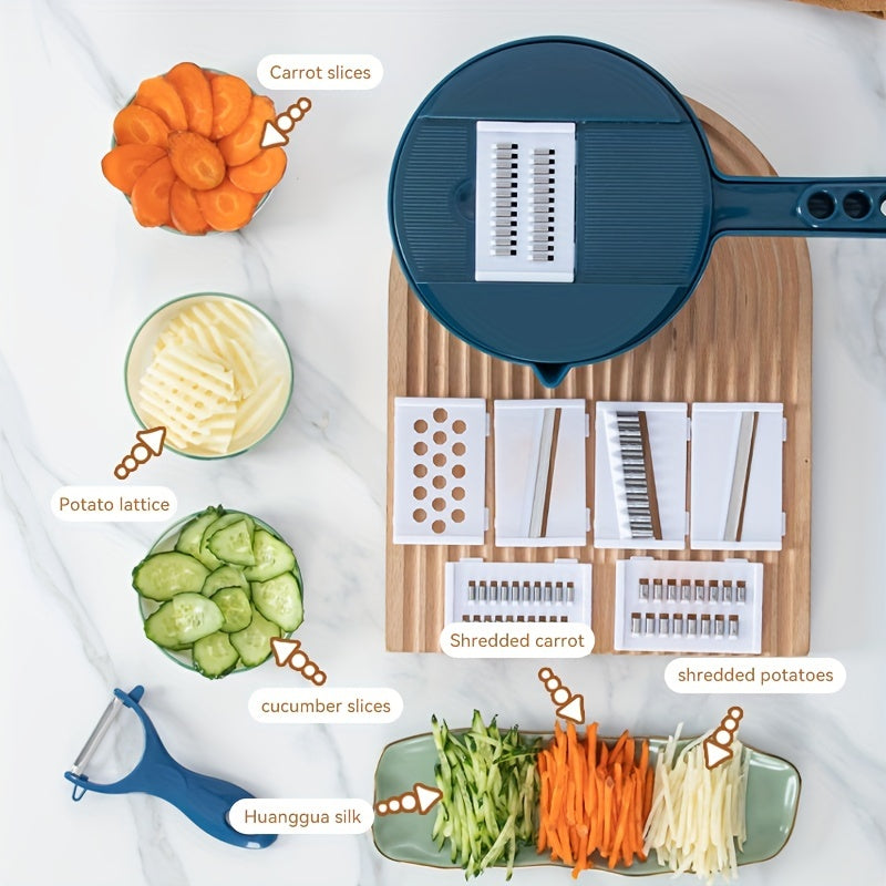 11pcs, 12-in-1 Multi-Function Vegetable Chopper for Carrots, Potatoes, Radish, and More – Manual Slicer, Shredder, and Grater – Essential Kitchen Tool - Cozy Home