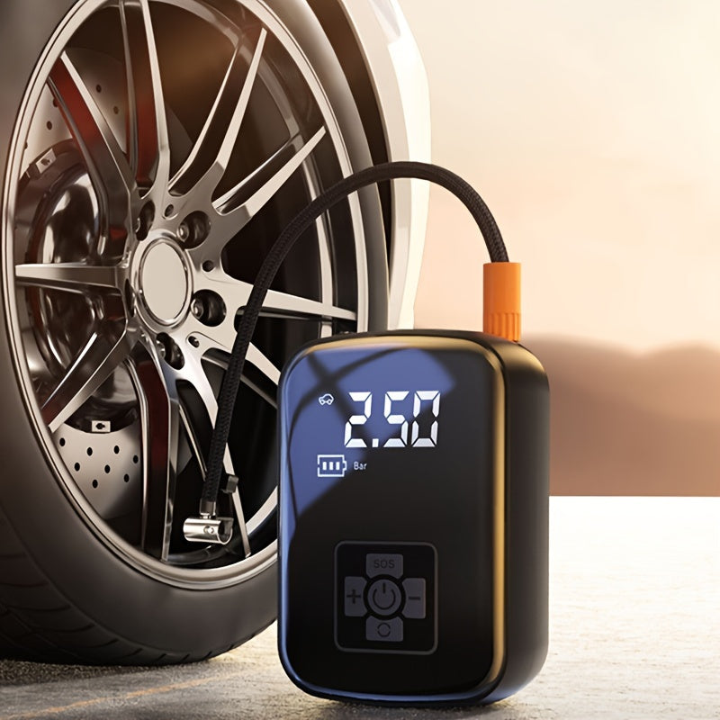 A Portable Car Air Compressor with a Wireless Handheld Pump And Light, Suitable for Inflating And Compressing Tires of Cars And Motorcycles.