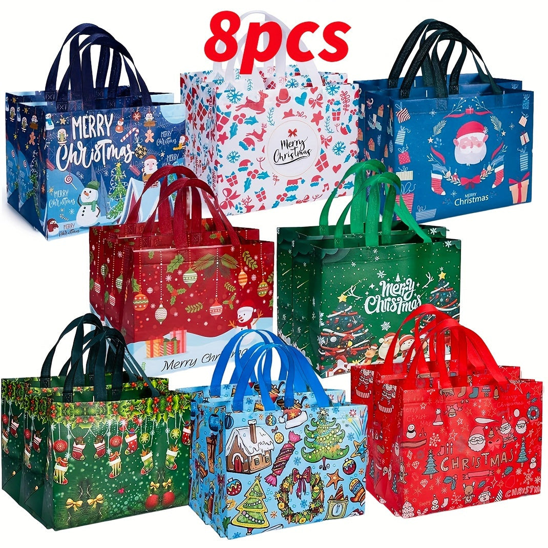 8/16pcs Large Christmas Gift Bags with Handles, Reusable Non-Woven Holiday Shopping Totes for New Year & Xmas Party Decorations, 12.8''×9.8''.6, Holiday Decorations, Festive Party Supplies, Decorative Gift Bag, Festive Desig