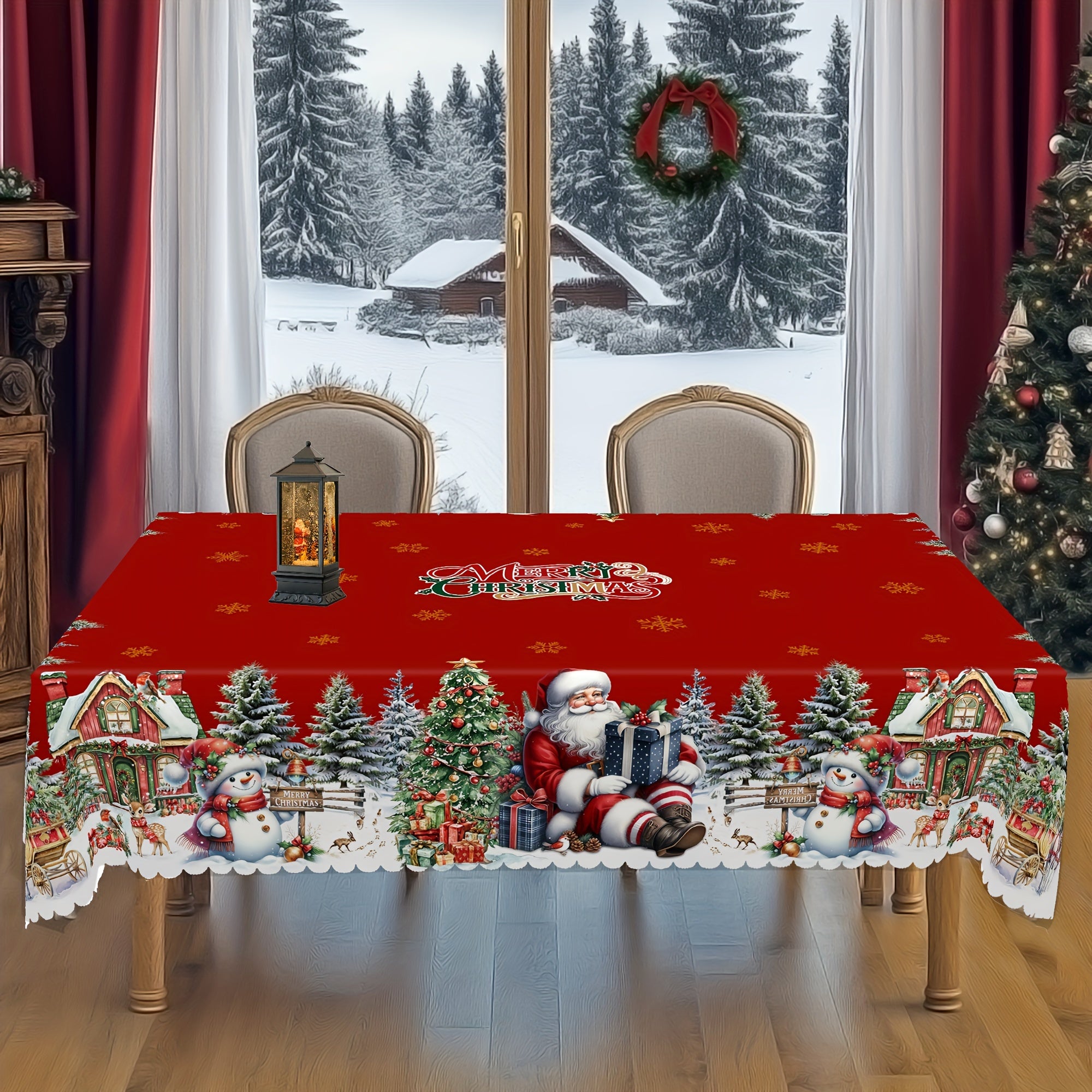 4 Sizes Available, Christmas and New Year Tablecloths, Santa Claus, snowman, and Christmas tree patterned Tablecloth, Christmas party tablecloth, Circular and rectangular tablecloths, Kitchen Accessories, Christmas Gift.