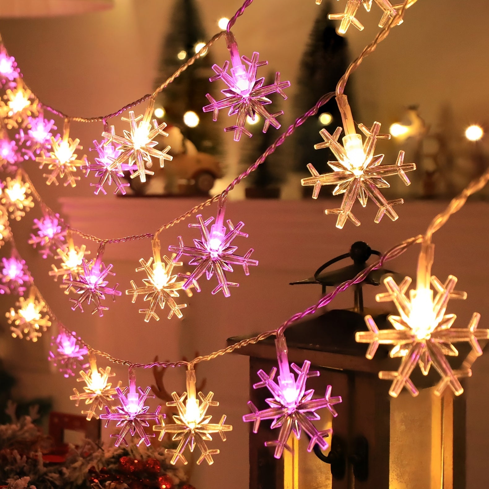 1pc Snowflake Decorative LED Light Strings, Battery Powered, Snowflake Lights Decorations, Christmas Garland Wedding New Year Decoration In Living Room Bedroom
