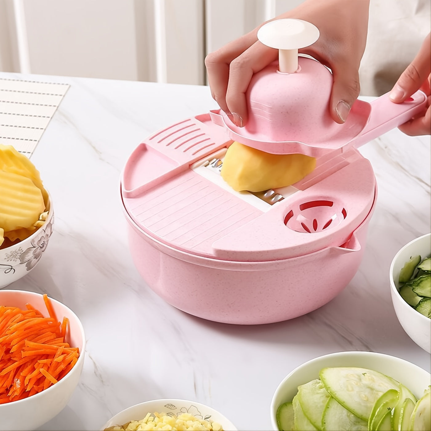 11pcs, 12-in-1 Multi-Function Vegetable Chopper for Carrots, Potatoes, Radish, and More – Manual Slicer, Shredder, and Grater – Essential Kitchen Tool - Cozy Home