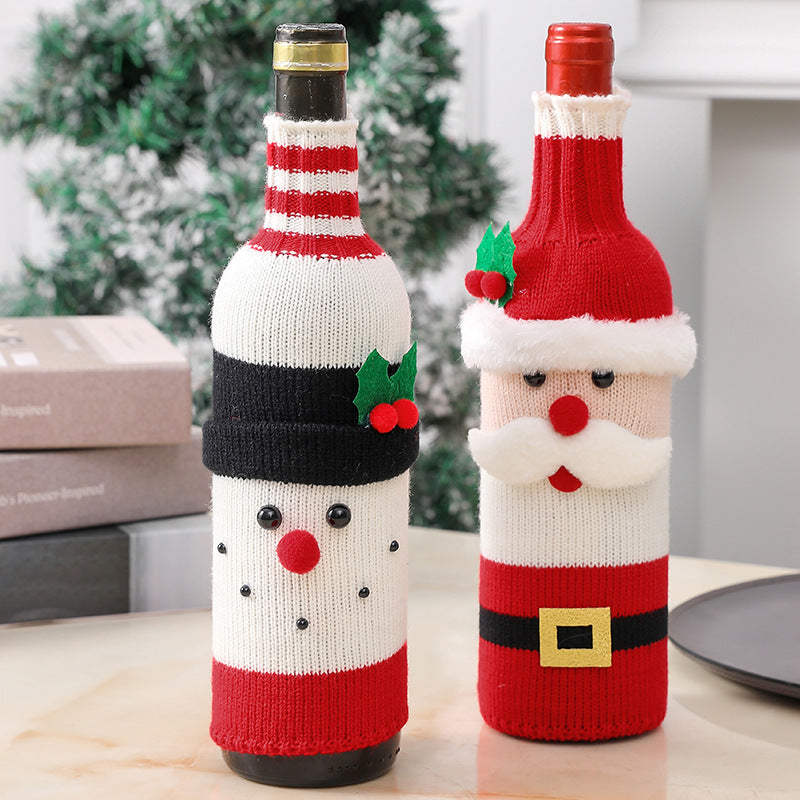 Christmas Decorations Santa Wine Bottle Cover, Knitted Champagne Bottle Sleeve For Restaurant Holiday Settings Christmas, Halloween, Thanksgiving Day Gift Easter Gift