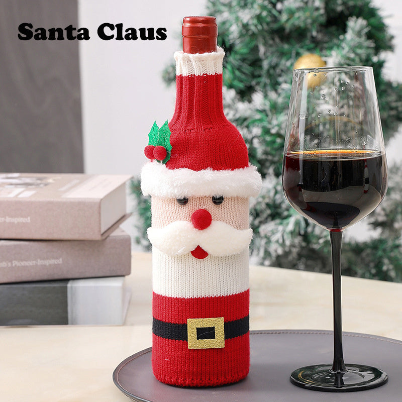 Christmas Decorations Santa Wine Bottle Cover, Knitted Champagne Bottle Sleeve For Restaurant Holiday Settings Christmas, Halloween, Thanksgiving Day Gift Easter Gift