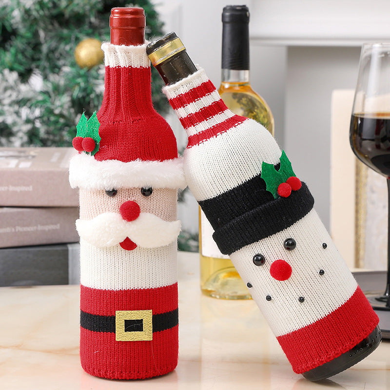 Christmas Decorations Santa Wine Bottle Cover, Knitted Champagne Bottle Sleeve For Restaurant Holiday Settings Christmas, Halloween, Thanksgiving Day Gift Easter Gift