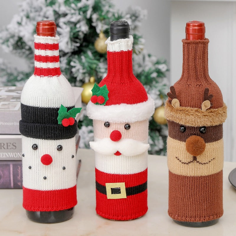 Christmas Decorations Santa Wine Bottle Cover, Knitted Champagne Bottle Sleeve For Restaurant Holiday Settings Christmas, Halloween, Thanksgiving Day Gift Easter Gift