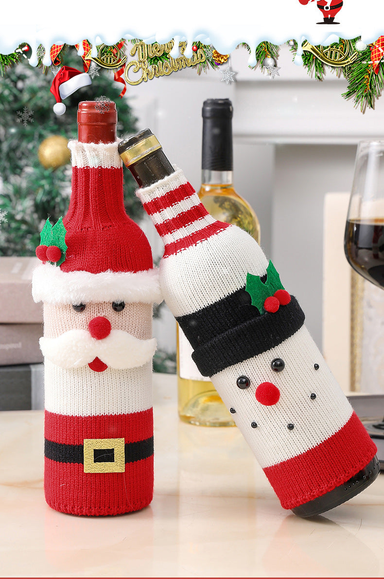Christmas Decorations Santa Wine Bottle Cover, Knitted Champagne Bottle Sleeve For Restaurant Holiday Settings Christmas, Halloween, Thanksgiving Day Gift Easter Gift