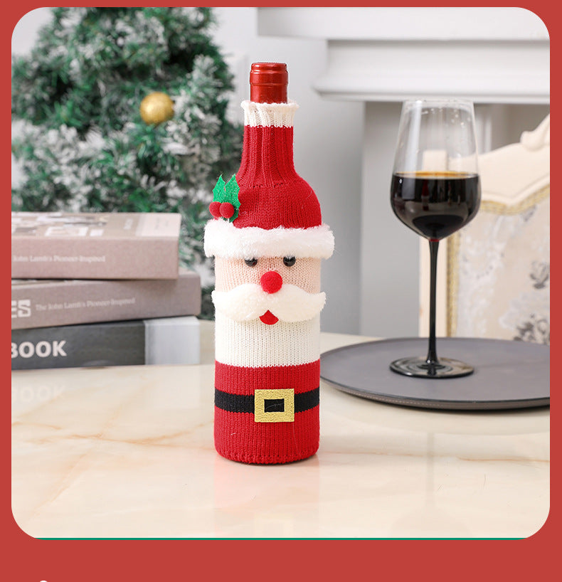 Christmas Decorations Santa Wine Bottle Cover, Knitted Champagne Bottle Sleeve For Restaurant Holiday Settings Christmas, Halloween, Thanksgiving Day Gift Easter Gift