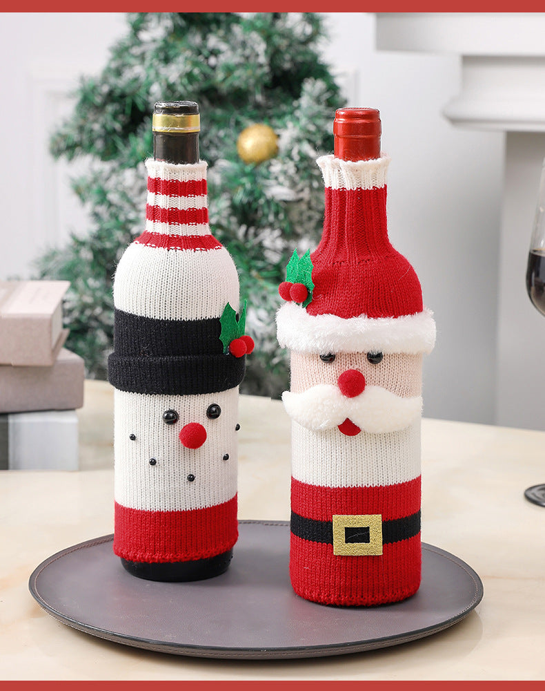 Christmas Decorations Santa Wine Bottle Cover, Knitted Champagne Bottle Sleeve For Restaurant Holiday Settings Christmas, Halloween, Thanksgiving Day Gift Easter Gift