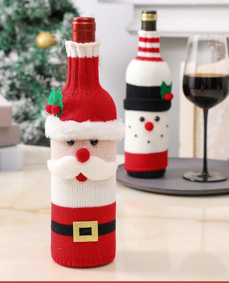 Christmas Decorations Santa Wine Bottle Cover, Knitted Champagne Bottle Sleeve For Restaurant Holiday Settings Christmas, Halloween, Thanksgiving Day Gift Easter Gift