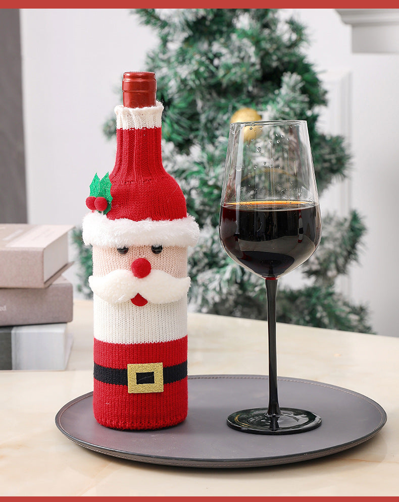 Christmas Decorations Santa Wine Bottle Cover, Knitted Champagne Bottle Sleeve For Restaurant Holiday Settings Christmas, Halloween, Thanksgiving Day Gift Easter Gift