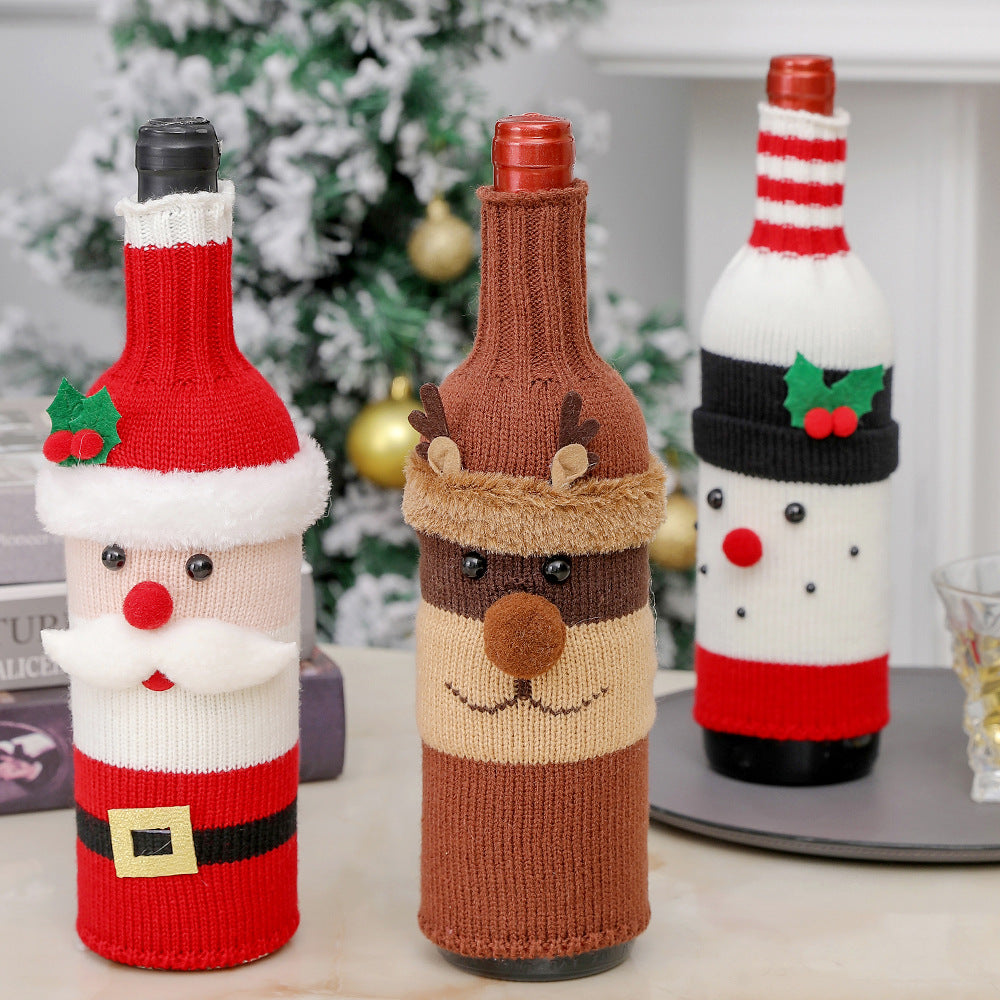Christmas Decorations Santa Wine Bottle Cover, Knitted Champagne Bottle Sleeve For Restaurant Holiday Settings Christmas, Halloween, Thanksgiving Day Gift Easter Gift