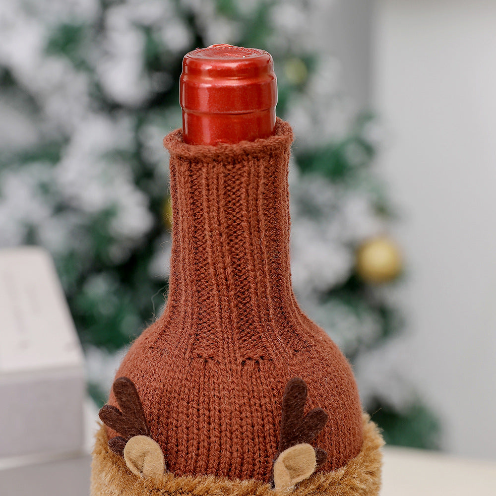 Christmas Decorations Santa Wine Bottle Cover, Knitted Champagne Bottle Sleeve For Restaurant Holiday Settings Christmas, Halloween, Thanksgiving Day Gift Easter Gift