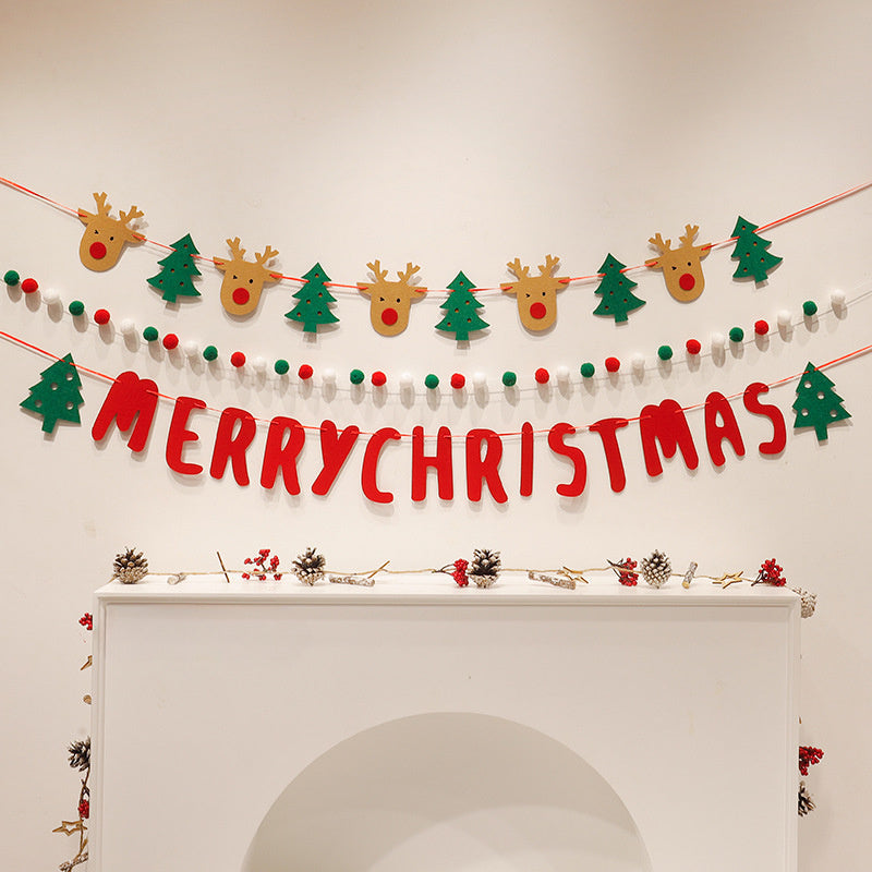 3-Pack Festive Polyester Merry Christmas Garland with Reindeer and Tree Decorations - Versatile Holiday Bunting for Home & Party Decor, No Power Needed, Featherless