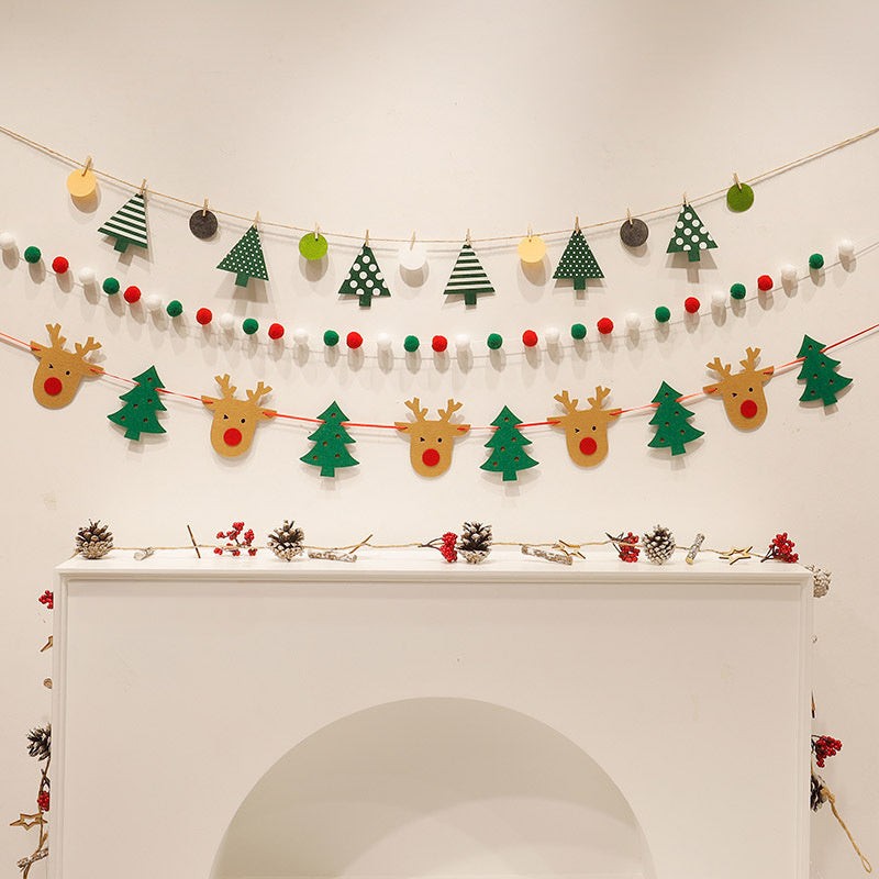 3-Pack Festive Polyester Merry Christmas Garland with Reindeer and Tree Decorations - Versatile Holiday Bunting for Home & Party Decor, No Power Needed, Featherless