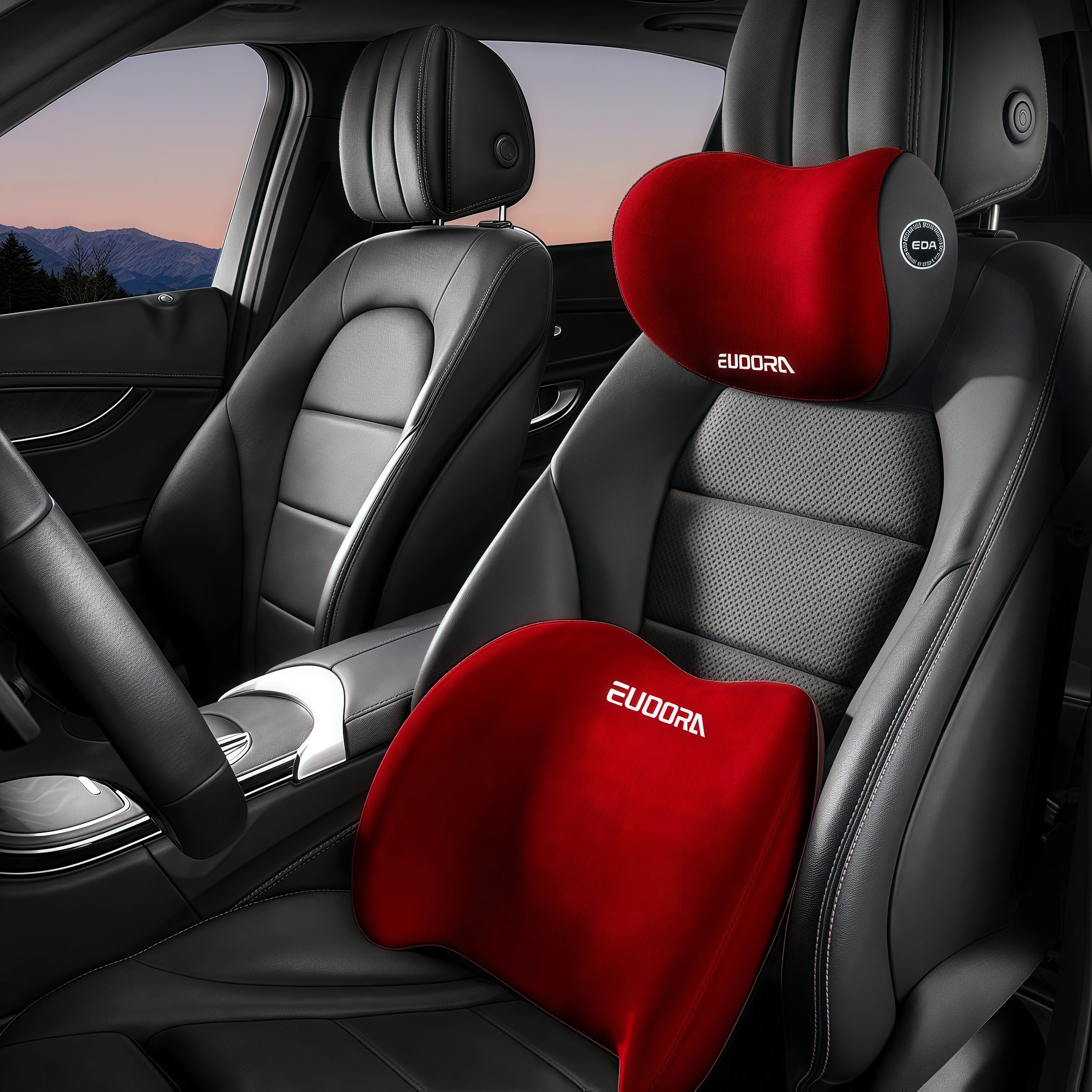 Car Headrest & Lumbar Cushion Set | Autumn/Winter Comfort Upgrade | Ergonomic Fit Design | High-Density Foam Filling | Comfortable for Long Drives | Includes 1 Headrest + 1 Lumbar Cushion