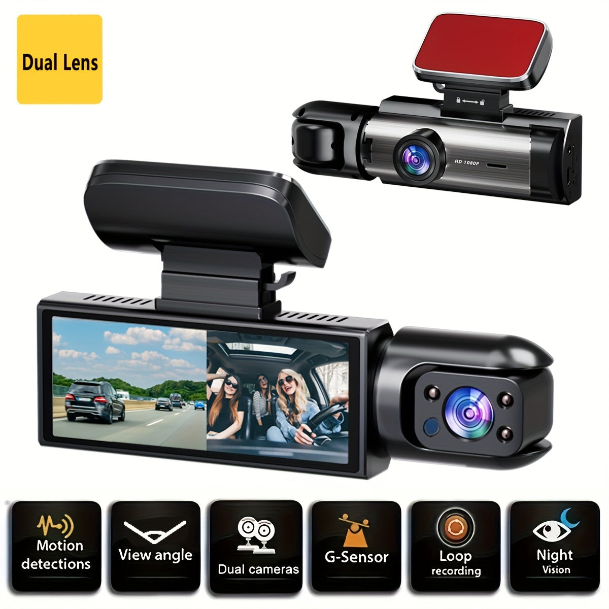 NTTAMHM Dual Camera Dash Cam with 3.16" IPS Screen, IR Night Vision, Loop Recording, Wide Angle Lens, Motion Detection, View Angle, Dual Cameras, Car Dash Cam, Modern Car Accessory, Driving Enthusiasts