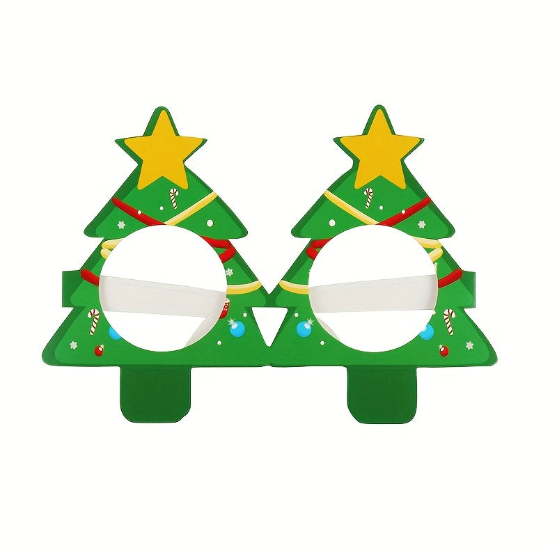 9 Pairs Elk Paper Santa Claus Christmas Tree Frame Glasses, Photo Props, Christmas Decoration