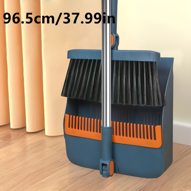 1set, Household Broom And Dustpan Set, Long Handle Floor Cleaning Broom Dustpan Set, Rotatable Broom And Dustpan With Comb Tooth, To Remove Dust And Garbage, For Home, Kitchen, Room, Office, Cleaning Supplies, Cleaning Tool, - Cozy Home