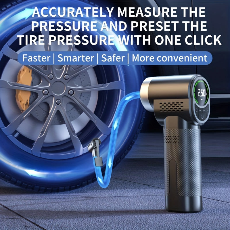 Portable wireless handheld car tire inflator with tire pressure gauge for cars, motorcycles, electric bicycles and bicycles, balls, etc.