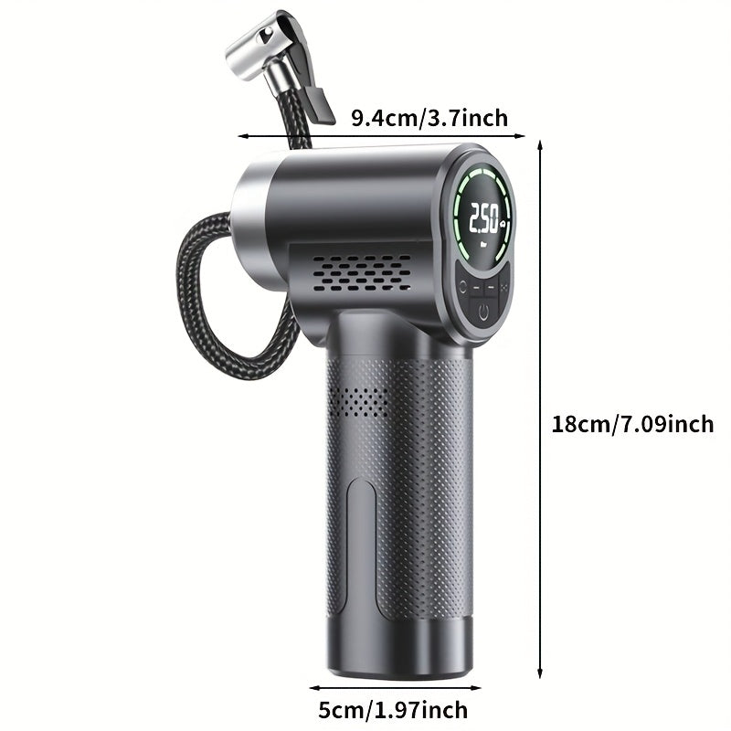 Portable wireless handheld car tire inflator with tire pressure gauge for cars, motorcycles, electric bicycles and bicycles, balls, etc.