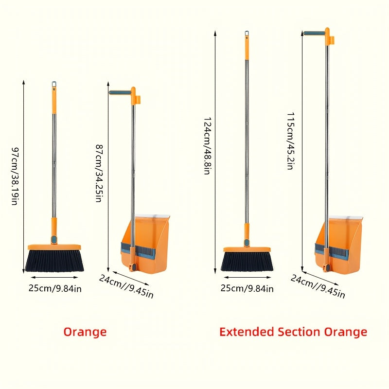 1set, Household Broom And Dustpan Set, Long Handle Floor Cleaning Broom Dustpan Set, Rotatable Broom And Dustpan With Comb Tooth, To Remove Dust And Garbage, For Home, Kitchen, Room, Office, Cleaning Supplies, Cleaning Tool, - Cozy Home