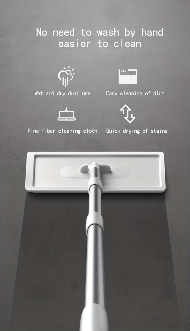 Wet and Dry Mop Set, Flat Mop with Built-in Scraper and Bucket, Suitable for Kitchen, Bathroom, Bedroom, and Living Room Floors, Plastic and Stainless Steel Handle, Rotating Washable Mop System, Cleaning Tool - Cozy Home