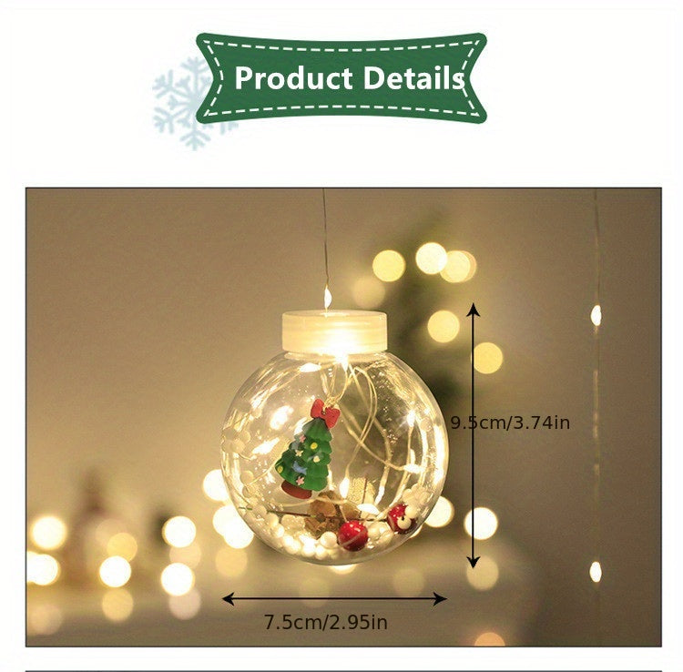LED Christmas Curtain Lights with Wishing Ball & Snowman Tree Hanging Decorations - -Powered Indoor/Outdoor Holiday Lights with Push Button Control, Door, Or Tabletop Display - Durable Plastic & Copper Wire Design For Christm