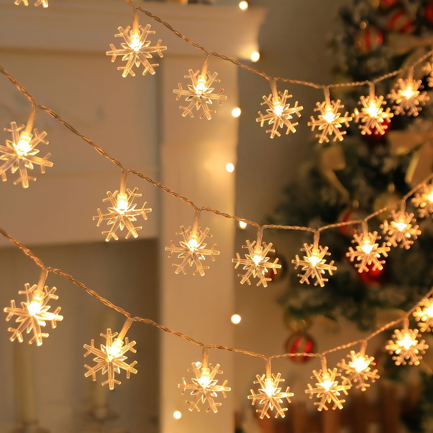 1pc Snowflake Decorative LED Light Strings, Battery Powered, Snowflake Lights Decorations, Christmas Garland Wedding New Year Decoration In Living Room Bedroom