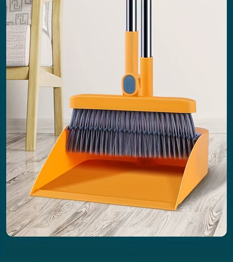 1set, Household Broom And Dustpan Set, Long Handle Floor Cleaning Broom Dustpan Set, Rotatable Broom And Dustpan With Comb Tooth, To Remove Dust And Garbage, For Home, Kitchen, Room, Office, Cleaning Supplies, Cleaning Tool, - Cozy Home
