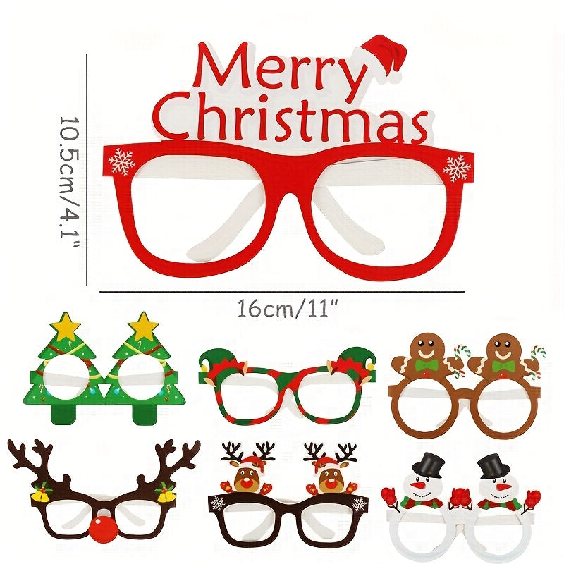 9 Pairs Elk Paper Santa Claus Christmas Tree Frame Glasses, Photo Props, Christmas Decoration