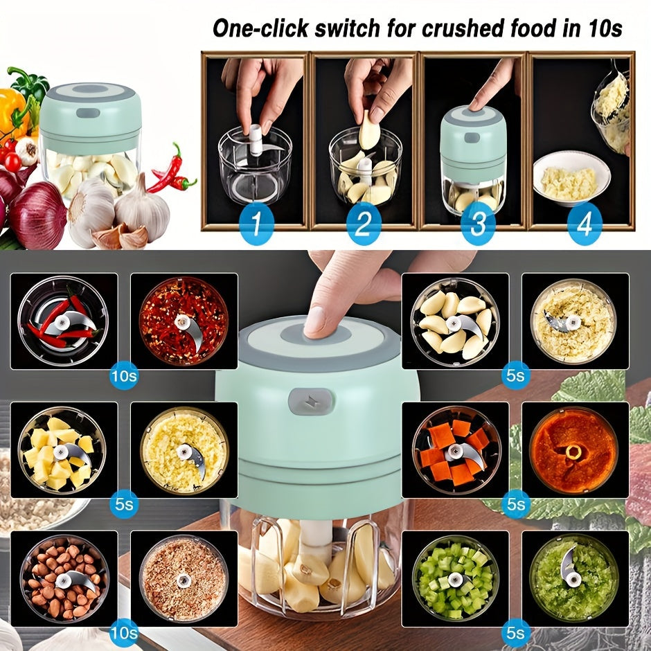 1pc RZSYZH 8.45oz USB Rechargeable Electric Food Processor - Stainless Steel Blades, Auto-Chopping, Multi-Color Kitchen Gadget for Smoothies, Dough Kneading & Meal Prep, Durable Plastic Body, Compact Design, Smoothie Maker, S - Cozy Home