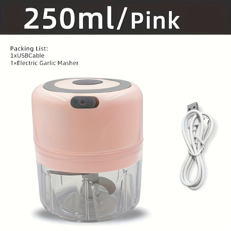 1pc RZSYZH 8.45oz USB Rechargeable Electric Food Processor - Stainless Steel Blades, Auto-Chopping, Multi-Color Kitchen Gadget for Smoothies, Dough Kneading & Meal Prep, Durable Plastic Body, Compact Design, Smoothie Maker, S - Cozy Home