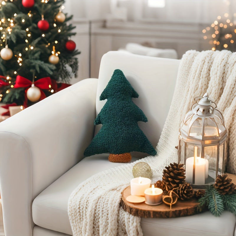 Christmas Tree Throw - Vintage Style, Zipper Closure, Polyester, All-Season Decorative for Living Room, Sofa, Bed, Christmas Decorations For Home, Best For Christmas