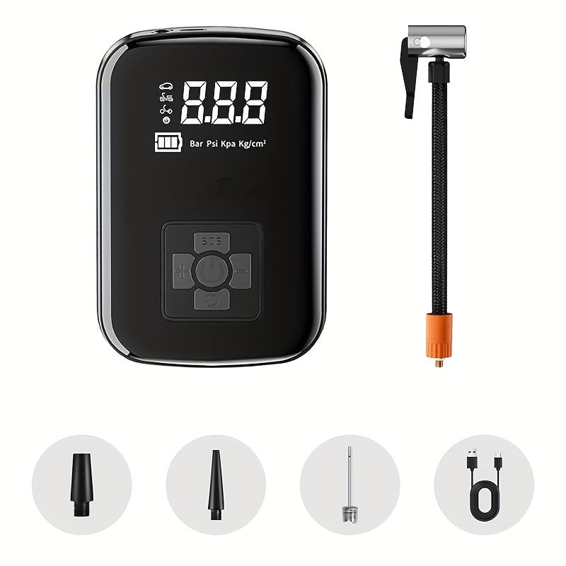 A Portable Car Air Compressor with a Wireless Handheld Pump And Light, Suitable for Inflating And Compressing Tires of Cars And Motorcycles.