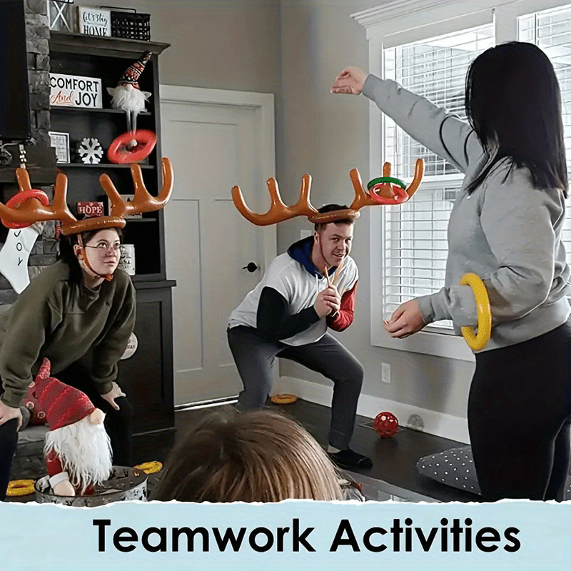5pcs Inflatable Reindeer Antler Ring Toss Party Game Set - Perfect for Christmas Parties, New Year's Eve, and Birthday Party Decorations - Durable PVC Material - Ideal for Holiday Celebrations and Games