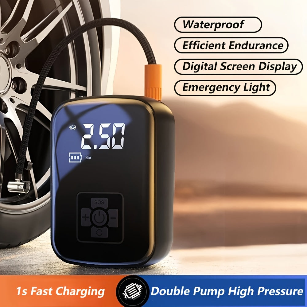 A Portable Car Air Compressor with a Wireless Handheld Pump And Light, Suitable for Inflating And Compressing Tires of Cars And Motorcycles.