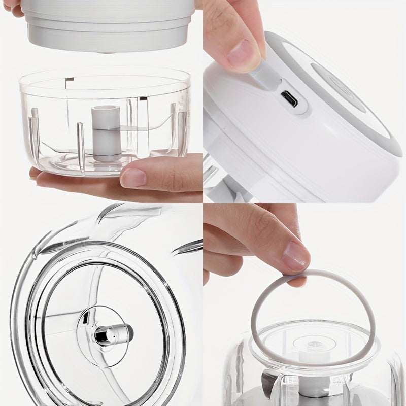 1pc RZSYZH 8.45oz USB Rechargeable Electric Food Processor - Stainless Steel Blades, Auto-Chopping, Multi-Color Kitchen Gadget for Smoothies, Dough Kneading & Meal Prep, Durable Plastic Body, Compact Design, Smoothie Maker, S - Cozy Home