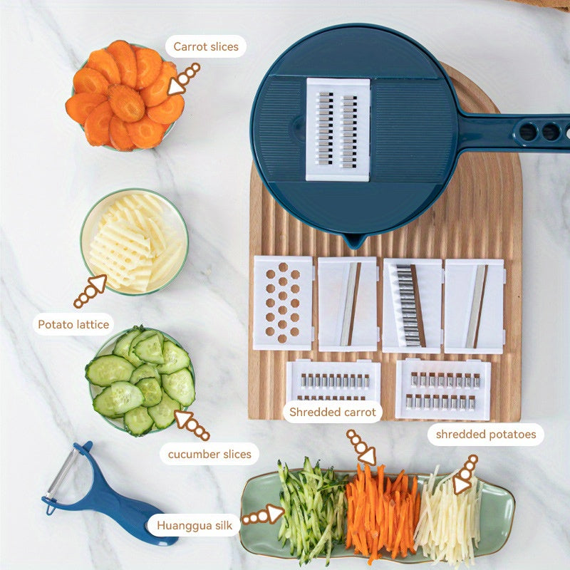 11pcs, 12-in-1 Multi-Function Vegetable Chopper for Carrots, Potatoes, Radish, and More – Manual Slicer, Shredder, and Grater – Essential Kitchen Tool - Cozy Home
