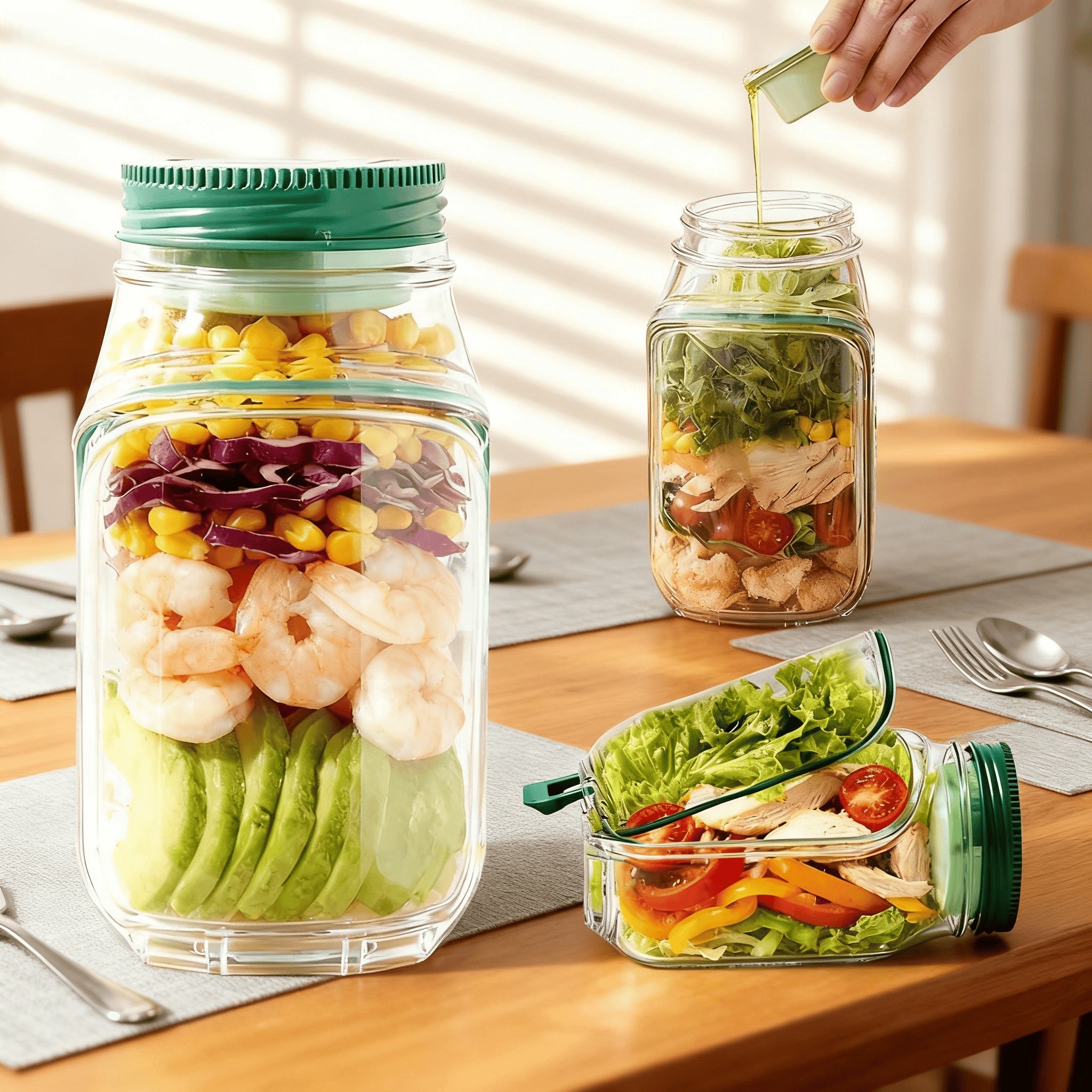 Large Capacity Leak-Proof Salad Jar with Locking Lid & Built-In /Seasoning Compartment - Freezer/Microwave/Dishwasher Safe Meal Prep Container, -like (Plastic) Dressing Cup for Office, Gym, Travel, Salad Dressing Storage - Cozy Home