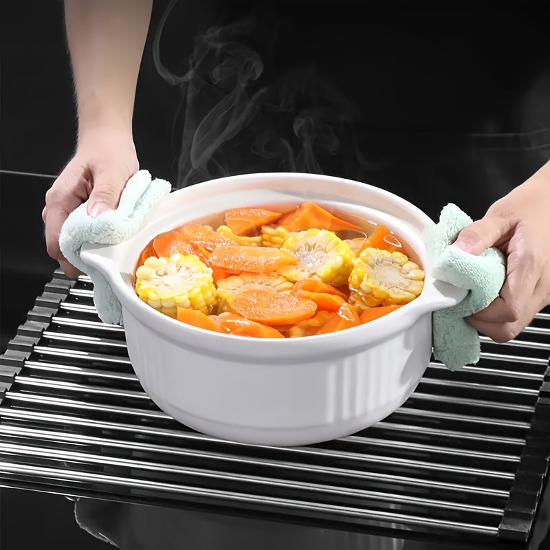 1pc Deluxe Roll-Up Stainless Steel Dish Drying Rack - Space-Saving Over-The-Sink Design, Portable & Anti-Rust, Easy to Clean Kitchen Sink Organizer for Small Spaces, Dish Drying Rack for Kitchen Counter, Sleek Metallic Finish - Cozy Home