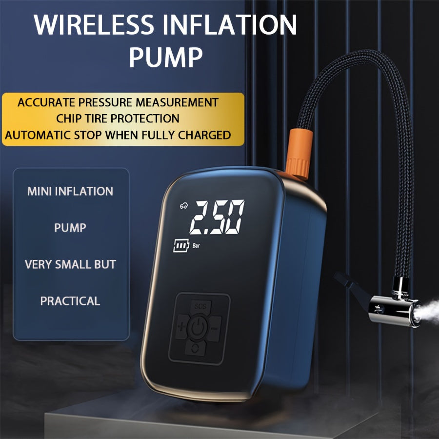 A Portable Car Air Compressor with a Wireless Handheld Pump And Light, Suitable for Inflating And Compressing Tires of Cars And Motorcycles.