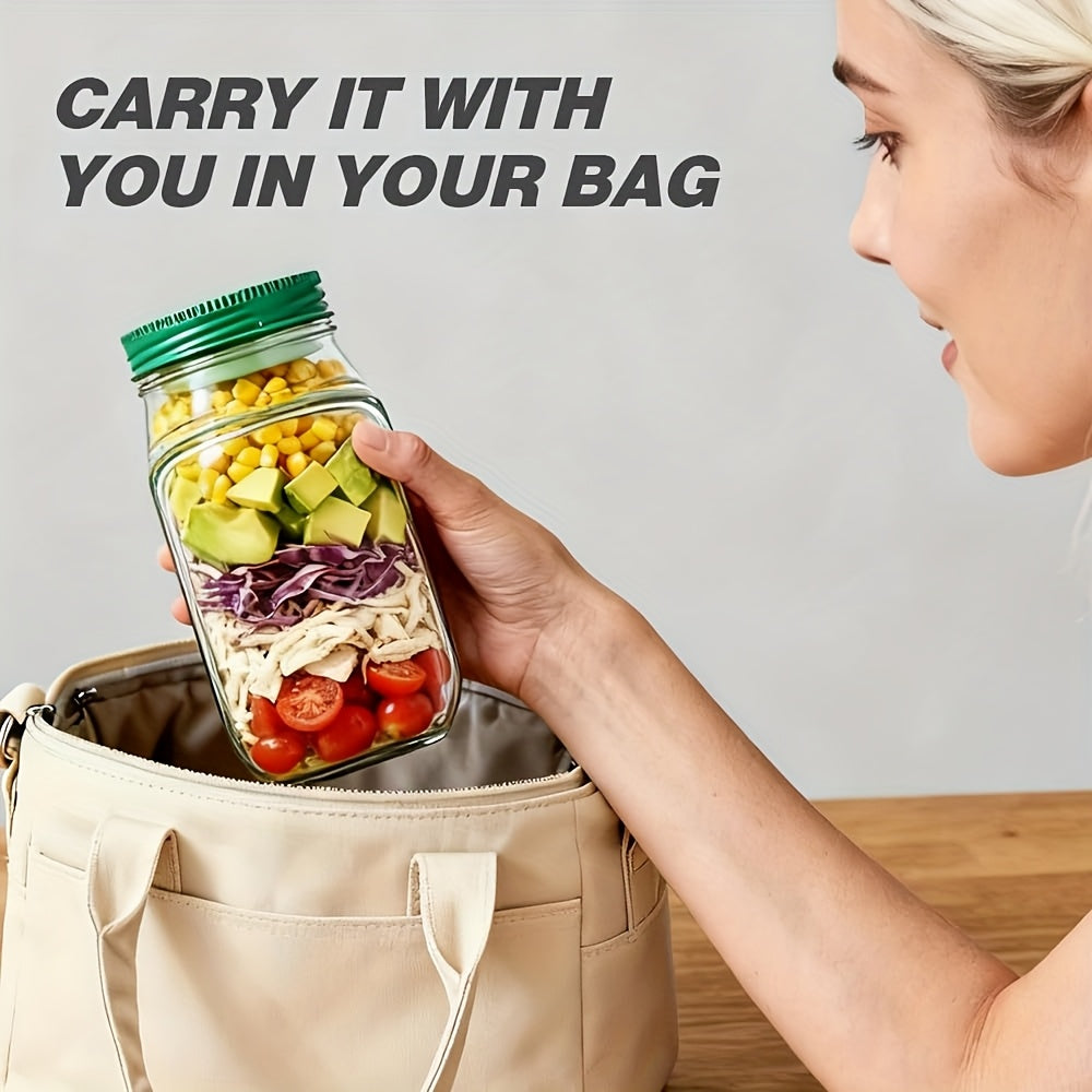 Large Capacity Leak-Proof Salad Jar with Locking Lid & Built-In /Seasoning Compartment - Freezer/Microwave/Dishwasher Safe Meal Prep Container, -like (Plastic) Dressing Cup for Office, Gym, Travel, Salad Dressing Storage - Cozy Home