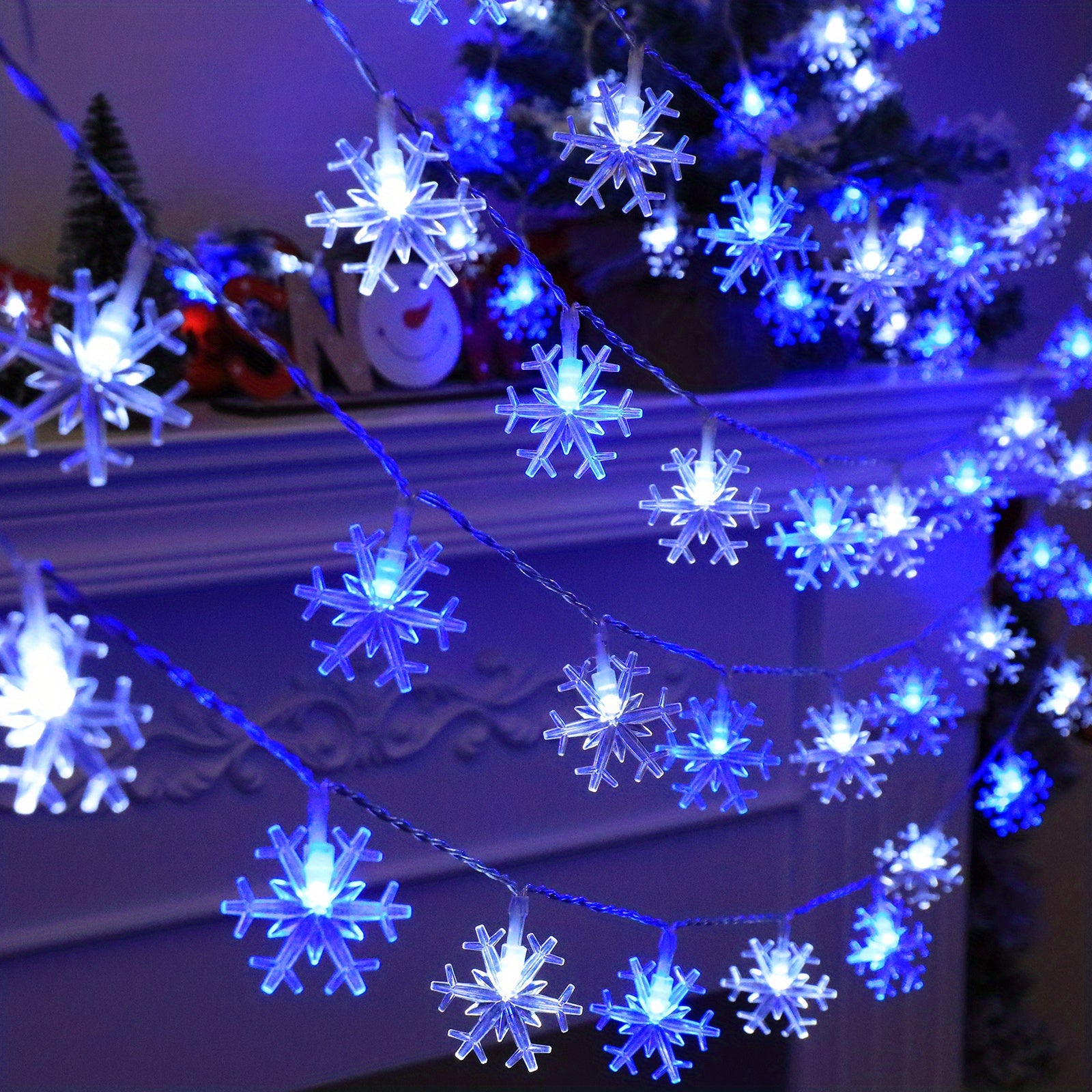 1pc Snowflake Decorative LED Light Strings, Battery Powered, Snowflake Lights Decorations, Christmas Garland Wedding New Year Decoration In Living Room Bedroom