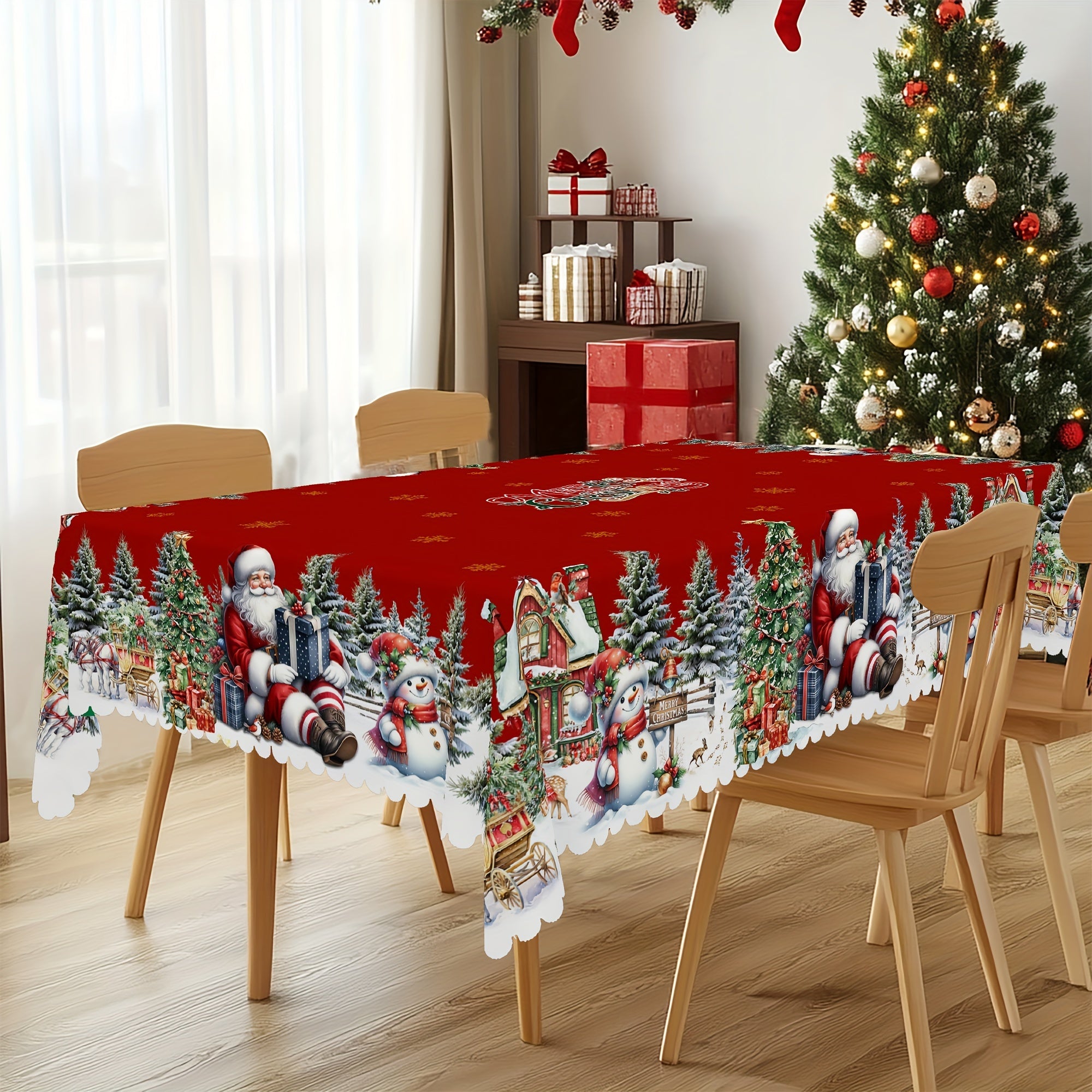 4 Sizes Available, Christmas and New Year Tablecloths, Santa Claus, snowman, and Christmas tree patterned Tablecloth, Christmas party tablecloth, Circular and rectangular tablecloths, Kitchen Accessories, Christmas Gift.