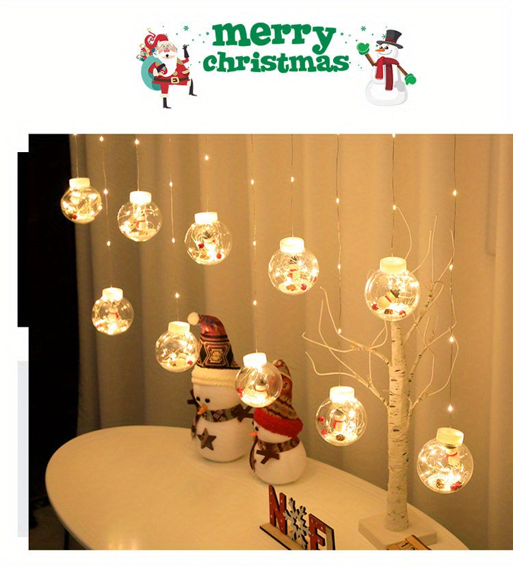LED Christmas Curtain Lights with Wishing Ball & Snowman Tree Hanging Decorations - -Powered Indoor/Outdoor Holiday Lights with Push Button Control, Door, Or Tabletop Display - Durable Plastic & Copper Wire Design For Christm