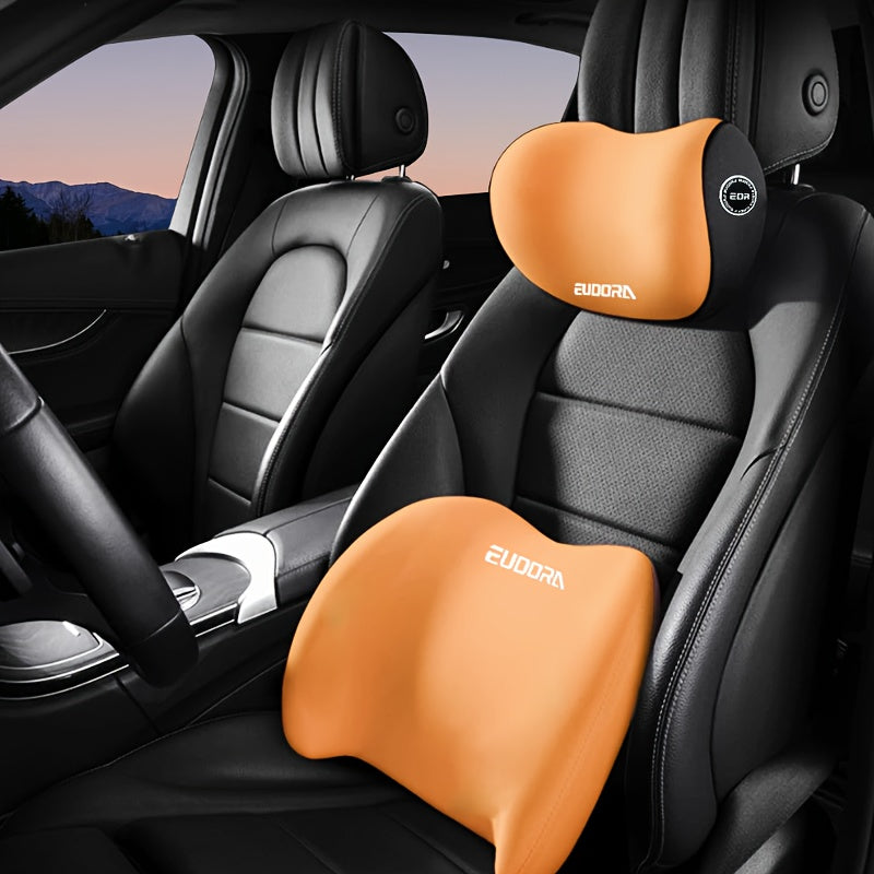 Car Headrest & Lumbar Cushion Set | Autumn/Winter Comfort Upgrade | Ergonomic Fit Design | High-Density Foam Filling | Comfortable for Long Drives | Includes 1 Headrest + 1 Lumbar Cushion