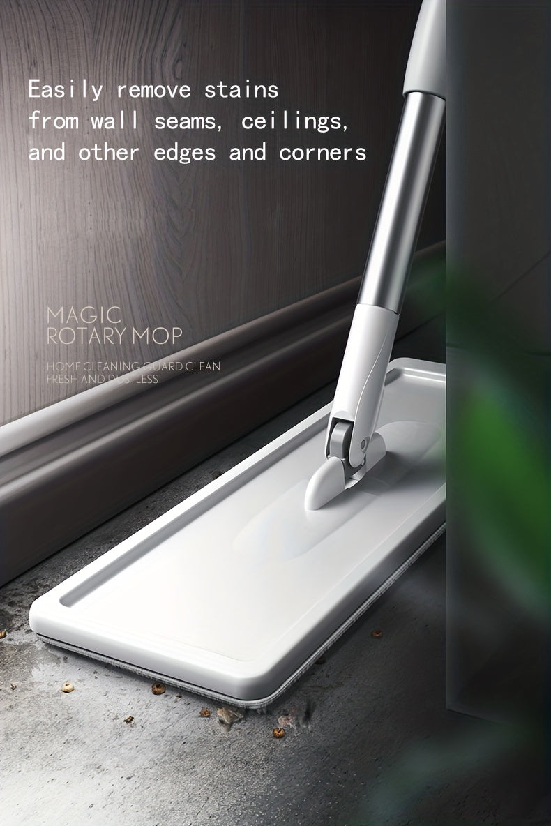 Wet and Dry Mop Set, Flat Mop with Built-in Scraper and Bucket, Suitable for Kitchen, Bathroom, Bedroom, and Living Room Floors, Plastic and Stainless Steel Handle, Rotating Washable Mop System, Cleaning Tool - Cozy Home